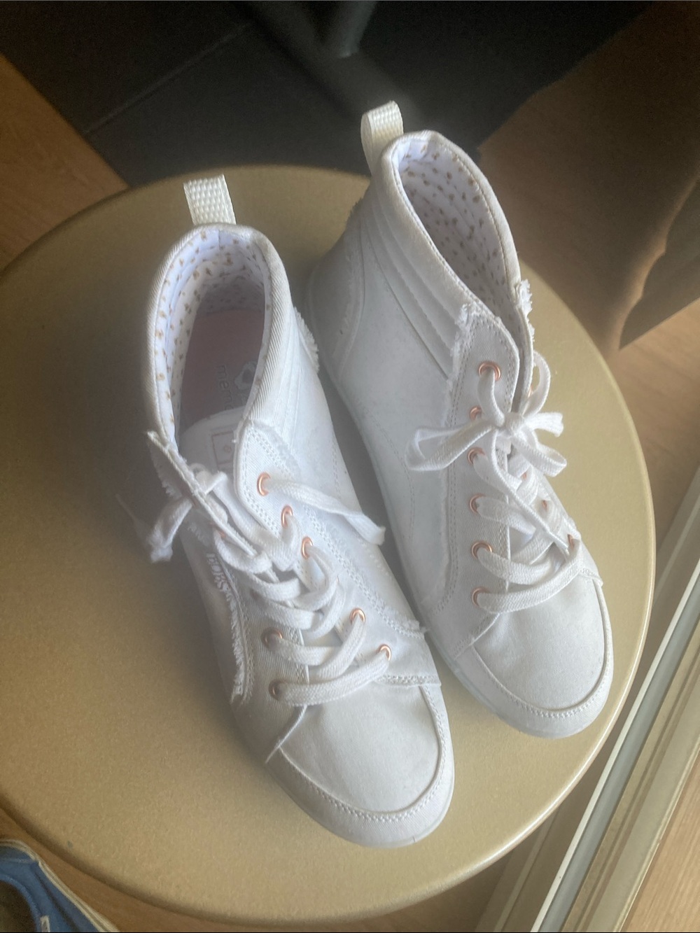 BOBS from Skechers White High-Top Sneakers with Rose Gold Eyelets